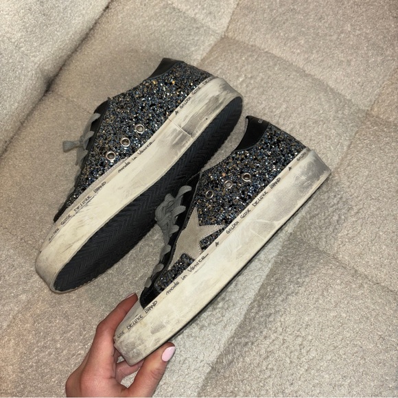 Golden Goose Superstar in Silver Black Glitter Platform Leather Sneakers - Picture 4 of 12